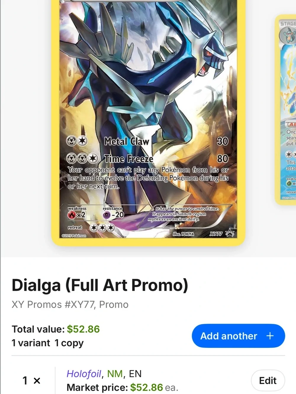 Pokemon Dialga Holographic Trading Card - Yellow Border, Blue, Silver Holo